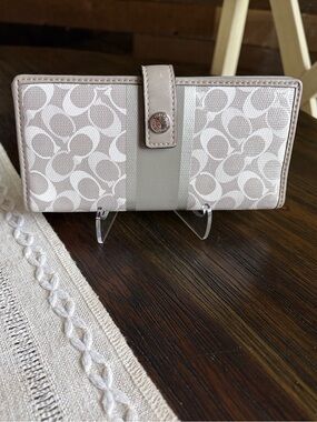 Coach Signature C Jacquard Slim Wallet Gray Silver
